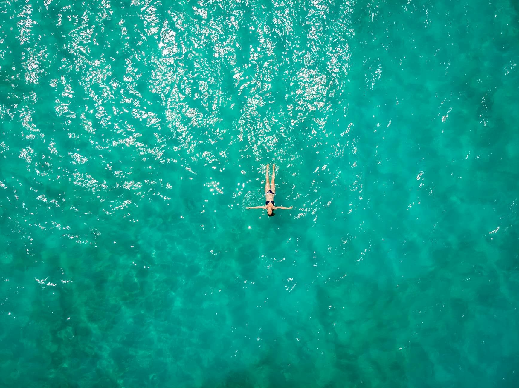aerial view of person in body of water