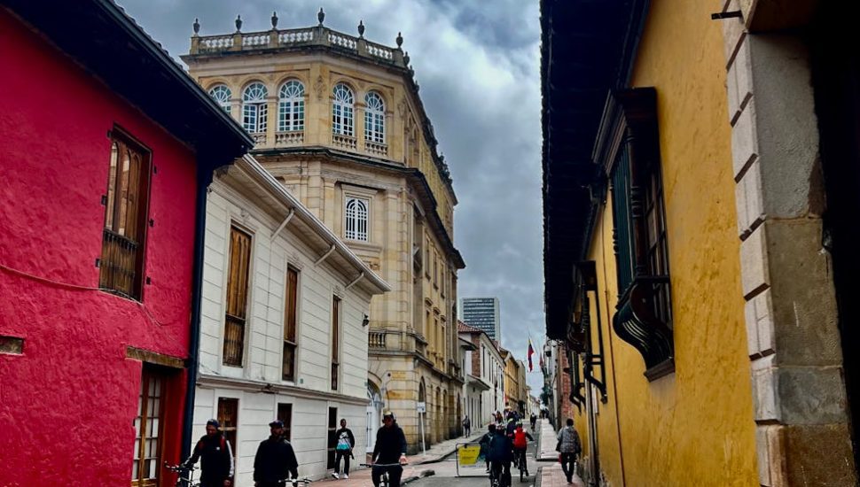 colorful street scene in historic bogota