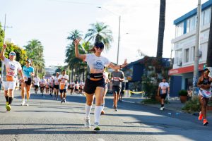 dynamic marathon runners in city street race