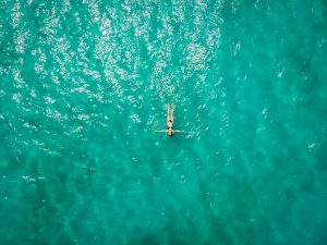 aerial view of person in body of water